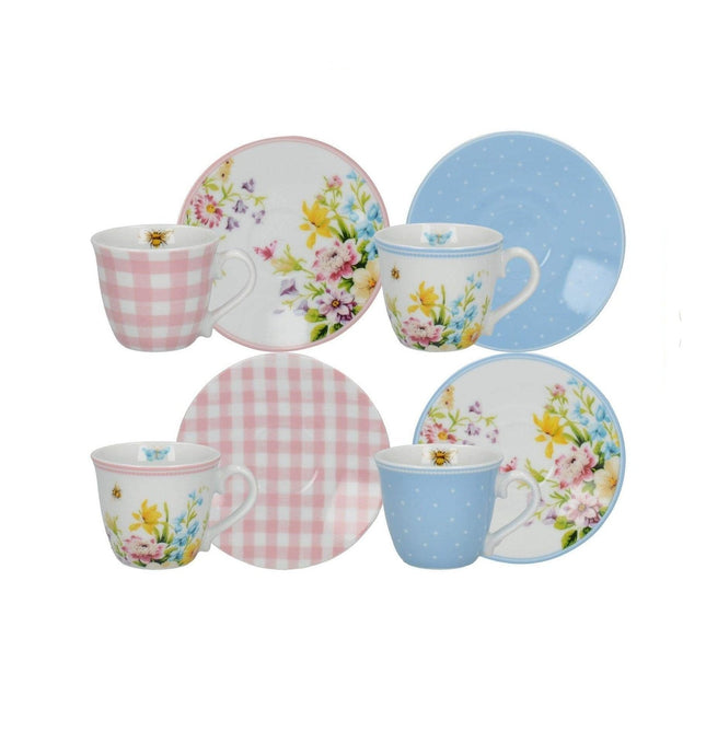 KATIE ALICE ENGLISH GARDEN SET OF 4 ESPRESSO CUPS AND SAUCERS