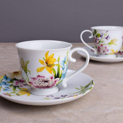 KATIE ALICE ENGLISH GARDEN SET OF 4 ESPRESSO CUPS AND SAUCERS