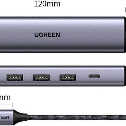 محول من USB-C إلى 3xUSB 3.0-5Gpbs+RJ45-(1000M) مع منفذ طاقة بي دي 100 واط  / 20932