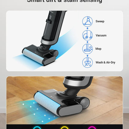 مكنسة كهربائية لاسلكية EZVIZ للتنظيف الرطب والجاف، كنس ومسح، ذاتية التنظيف / RH1