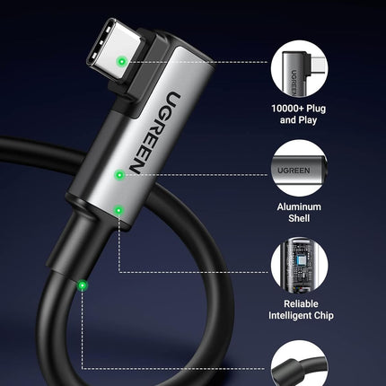 كابل توصيل USB-C إلى USB-C بزاوية قائمة من UGREEN بطول 5 متر باللون الأسود / 90629