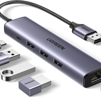 محول إيثرنت USB3.0 إلى 3 منافذ USB3.0 +RJ45 (1G) من يوجرين مع مزود طاقة من النوع تايب سي /60554