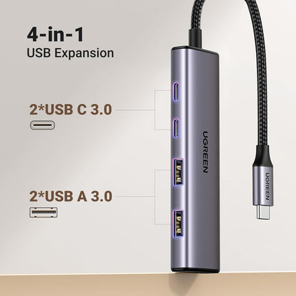 موزع USB-C إلى USB-A بمنفذين + USB-C بمنفذين بسرعة تصل إلى 5 جيجابت في الثانية بدون منفذ طاقة من يوجرين / 15395