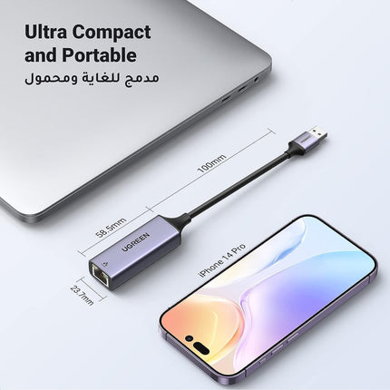 محول إيثرنت USB إلى RJ45 من يوجرين مع علبة من الألومنيوم (رمادي فضائي) /50922