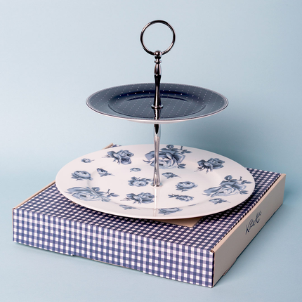 Vintage Indigo Two Tier Cake Stand