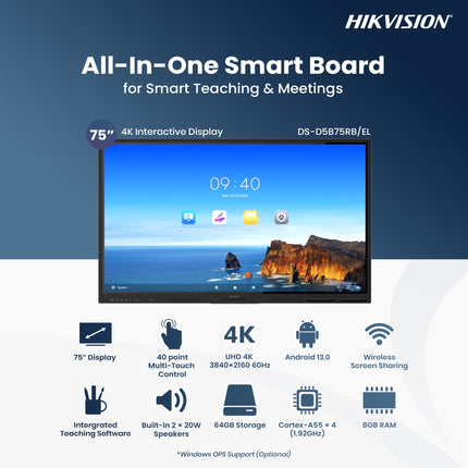 شاشة تفاعلية 4K مقاس 75 بوصة / Hikvision DS-D5B75RB-EL