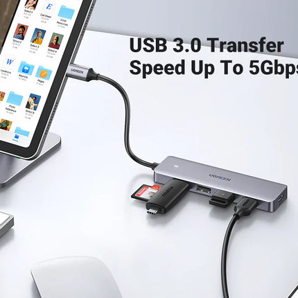 موزع يوجرين تايب سي إلى 4 منافذ USB 3.0 بسرعة تصل إلى 5 جيجابت في الثانية مع مصدر طاقة /70336