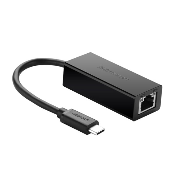 محول إيثرنت USB 2.0 Type-C إلى يدعم سرعات 10/100/1000  من يوجرين لون أسود/30287