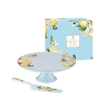 CITRUS BLOOMS FOOTED CAKE STAND & SERVER SET