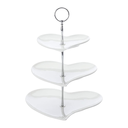 Maxwell & Williams White Basics 3 Tier Cake Stand in Gift Box, Heart Shaped, Porcelain, White