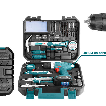 طقم دريل شحن 12 فولت ليثيوم 127 قطعة - توتال