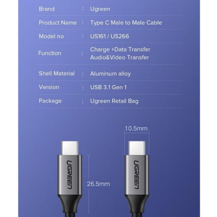 UGREEN USB 3.1 Type C Male to Type C Male Cable 1.5m /50751