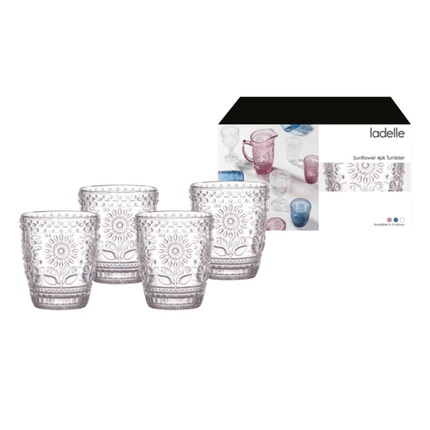 SUNFLOWER CLEAR 4PK GLASS TUMBLER