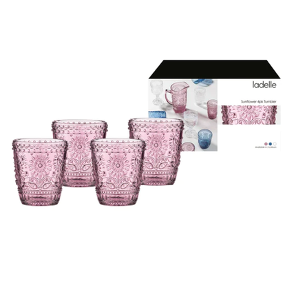 SUNFLOWER PINK 4PK GLASS TUMBLER