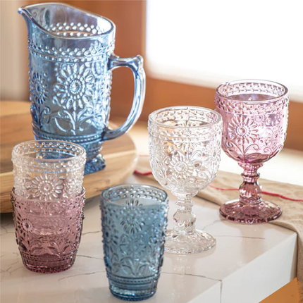 SUNFLOWER BLUE 4PK GLASS TUMBLER