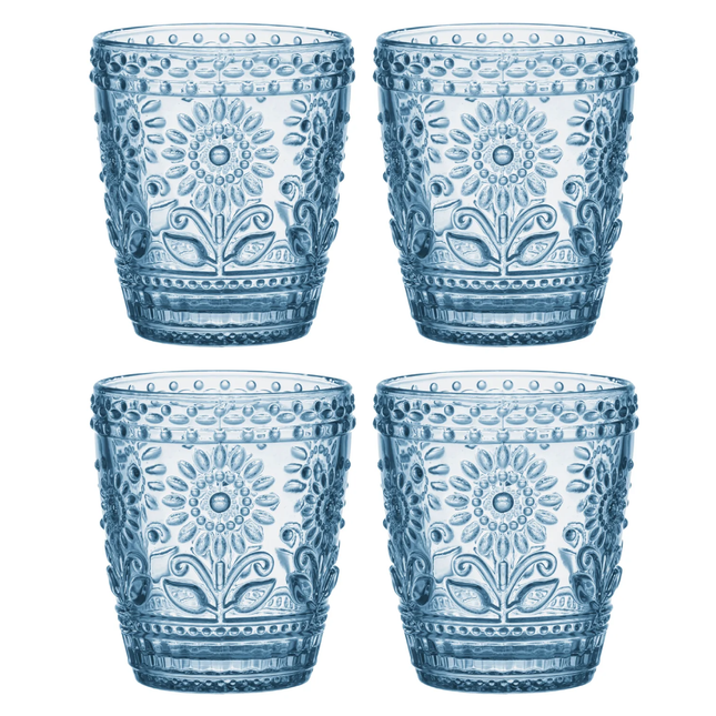 SUNFLOWER BLUE 4PK GLASS TUMBLER