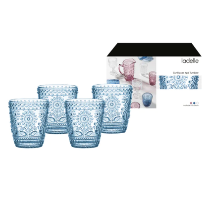 SUNFLOWER BLUE 4PK GLASS TUMBLER