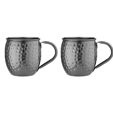 SPENCER HAMMERED BLACK HANDLED 2PK MUG