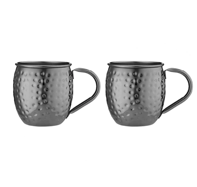 SPENCER HAMMERED BLACK HANDLED 2PK MUG