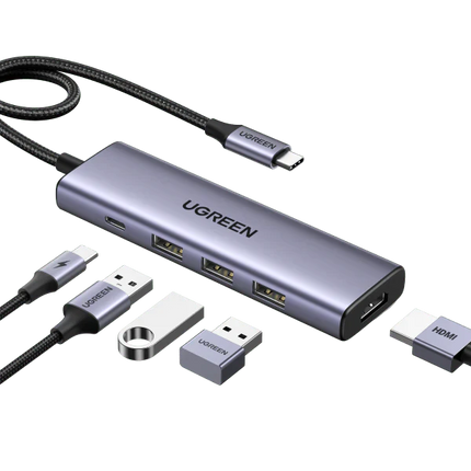 محول من  USB-C إلى "اتش دي ام اي" + 3 منافذ USB-3.0 حتى 5 جيجابت في الثانية + مدخل طاقة "بي دي" متعدد الوظائف من يوجرين / 15596