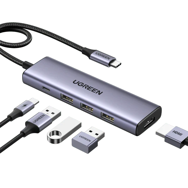 محول من  USB-C إلى "اتش دي ام اي" + 3 منافذ USB-3.0 حتى 5 جيجابت في الثانية + مدخل طاقة "بي دي" متعدد الوظائف من يوجرين / 15596