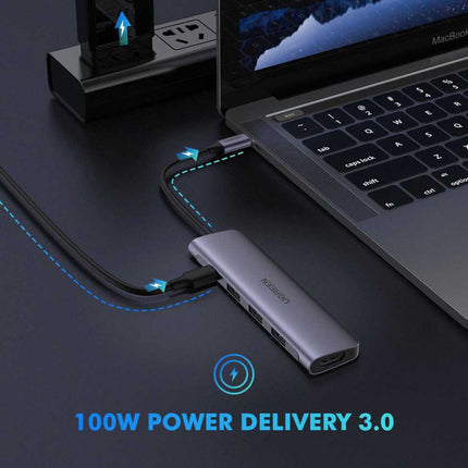 يوجرين محول من USB-C إلى HDMI+3xUSB-A-3.0/5Gpbs+محول طاقة بي دي / 50209