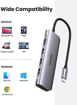 70410 / موزع من USB-C إلى 3xUSB3.0-A+HDMI+TF/SD+PD