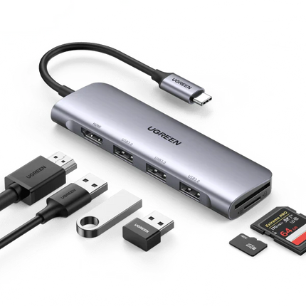 70410 / موزع من USB-C إلى 3xUSB3.0-A+HDMI+TF/SD+PD